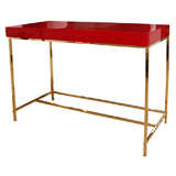 Red Lacquered Desk with Brass Base